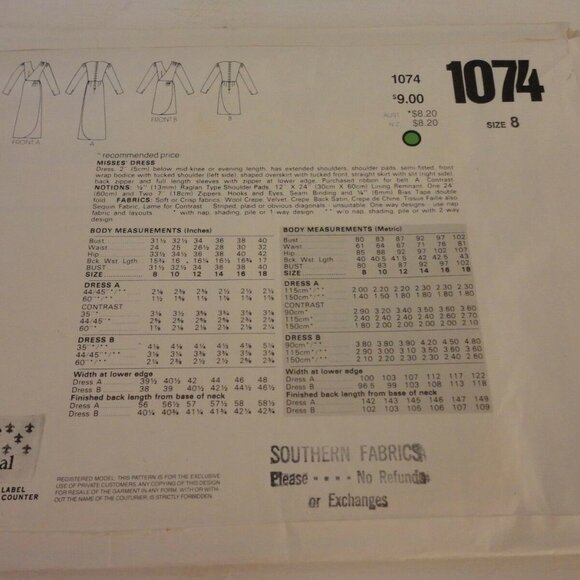 Vntg Nina Ricci Vogue 1074 evening dress pattern - Picture 2 of 2